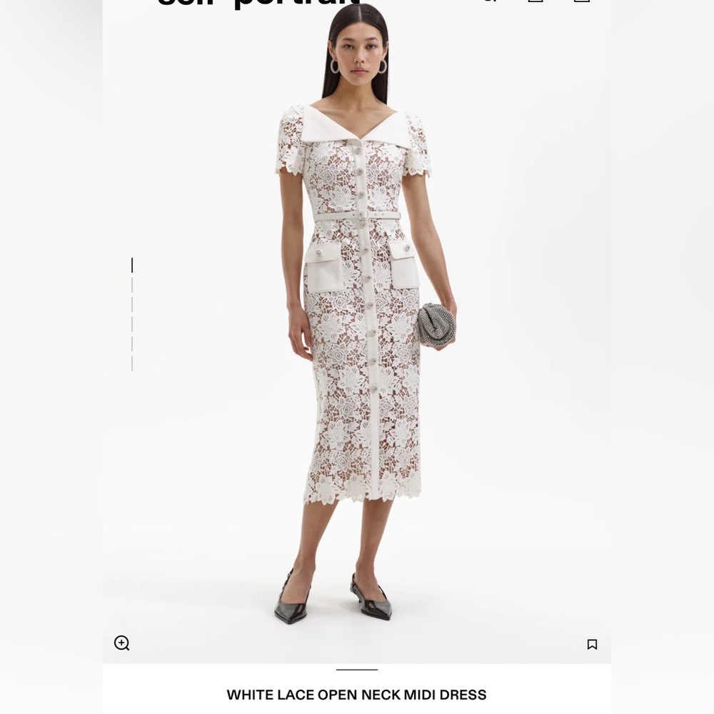Self-Portrait White Lace Midi Dress